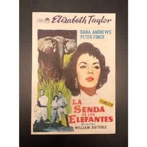 1960s Spanish Elizabeth Taylor Movie Herald Handbill Elephant Walk Hollywood